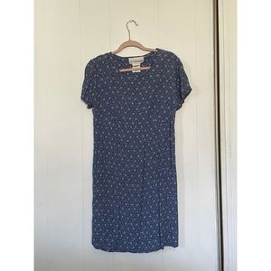 Vintage retro blue floral babydoll midi dress